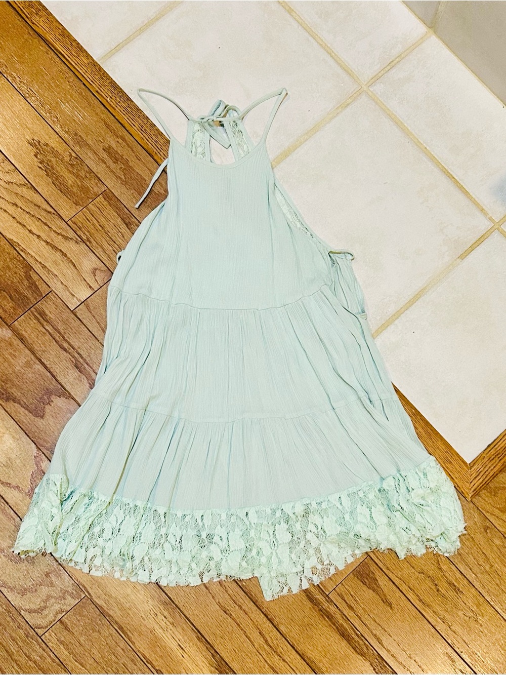 Light Mint Lace Hem Shirt